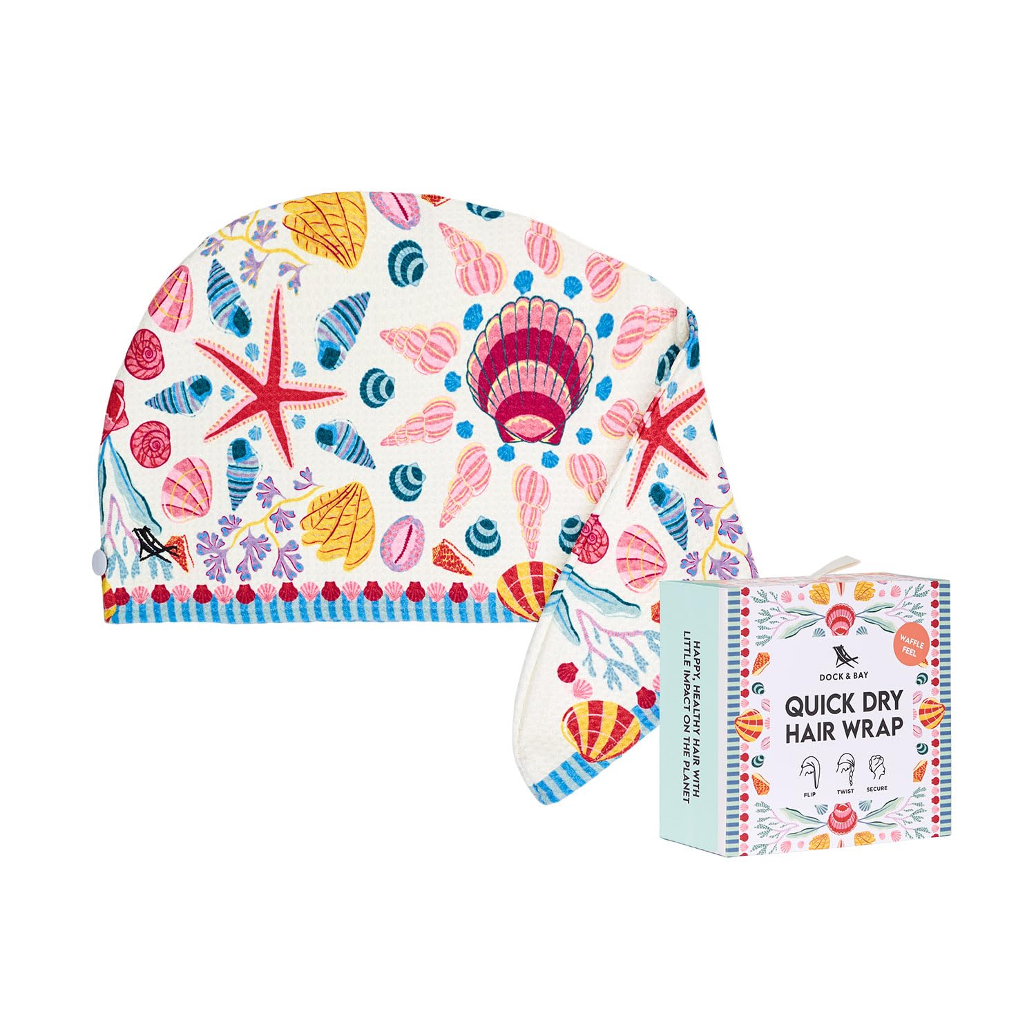 Dock & Bay Turban Hair Towel - For Home & the Beach - Super Absorbent, Quick Dry - Seashell Soiree