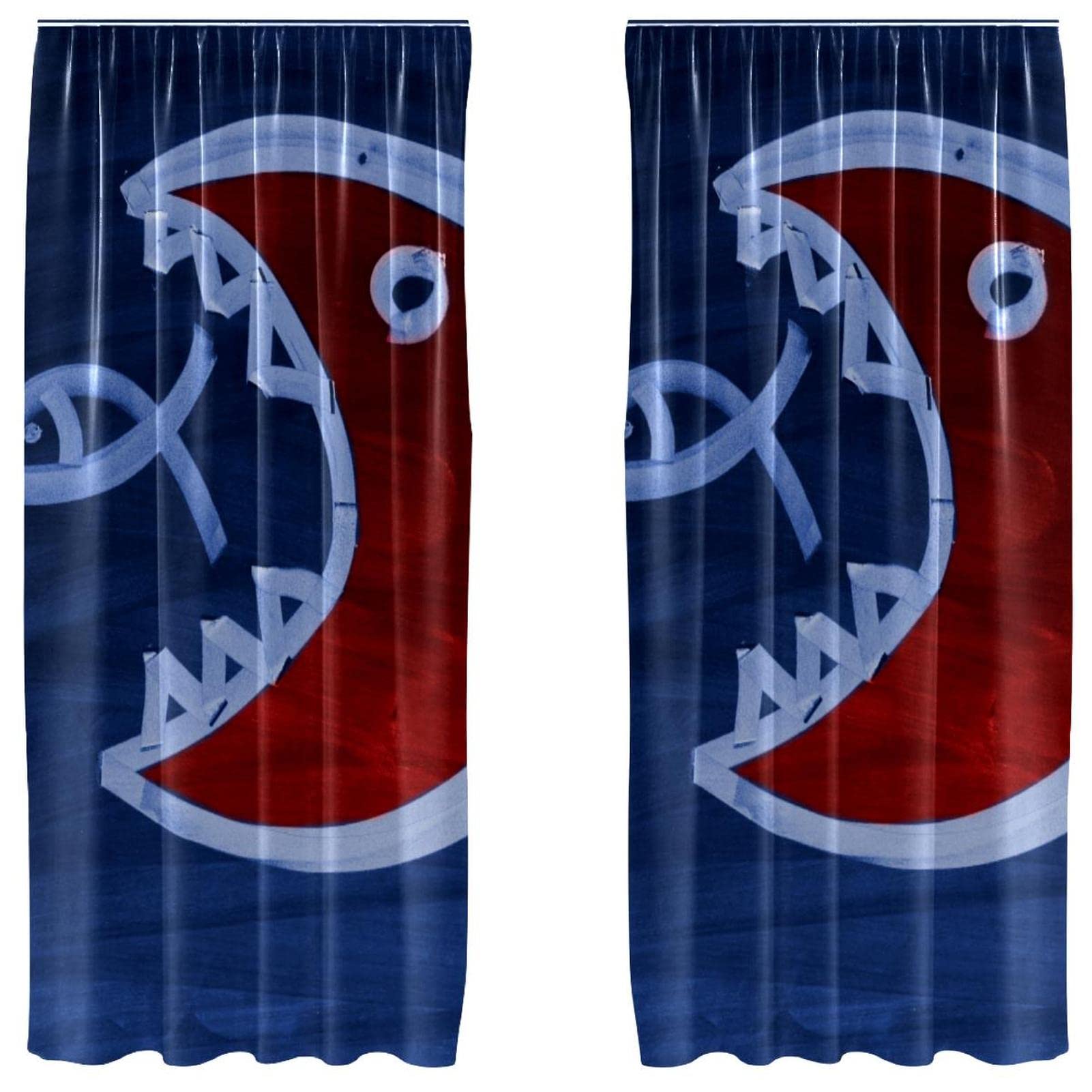 Rideaux occultants bleu en microfibre Fish Big Small de 140 x 213 cm