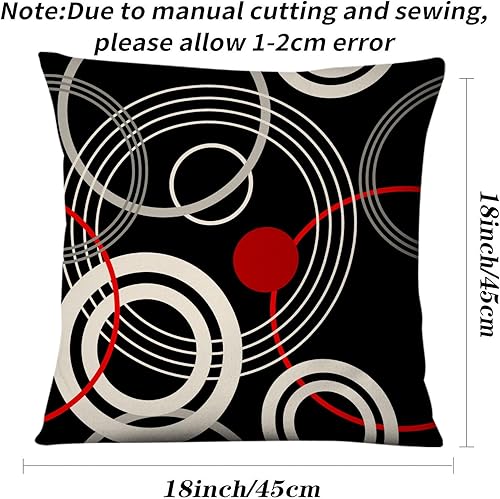 Miniatura 5 de Juego de 4 fundas de almohada abstractas rojas y negras de 18 x 18 pulgadas, fundas de almohada decorativas, fundas de cojín cuadradas geométricas