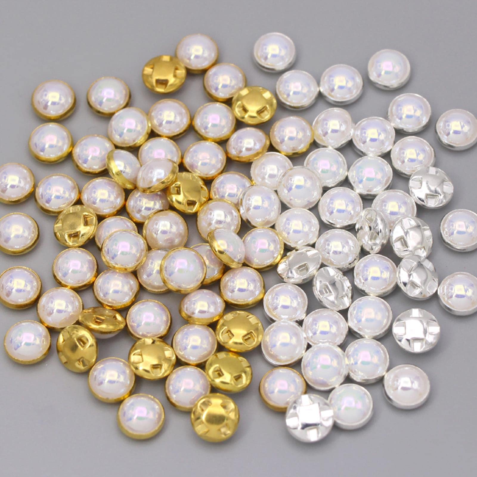 10 szt. luksusowych perłowych guzików do odzieży DIY akcesoria szycia piękne ozdobne guziki ze strasem(Golden,8mm)