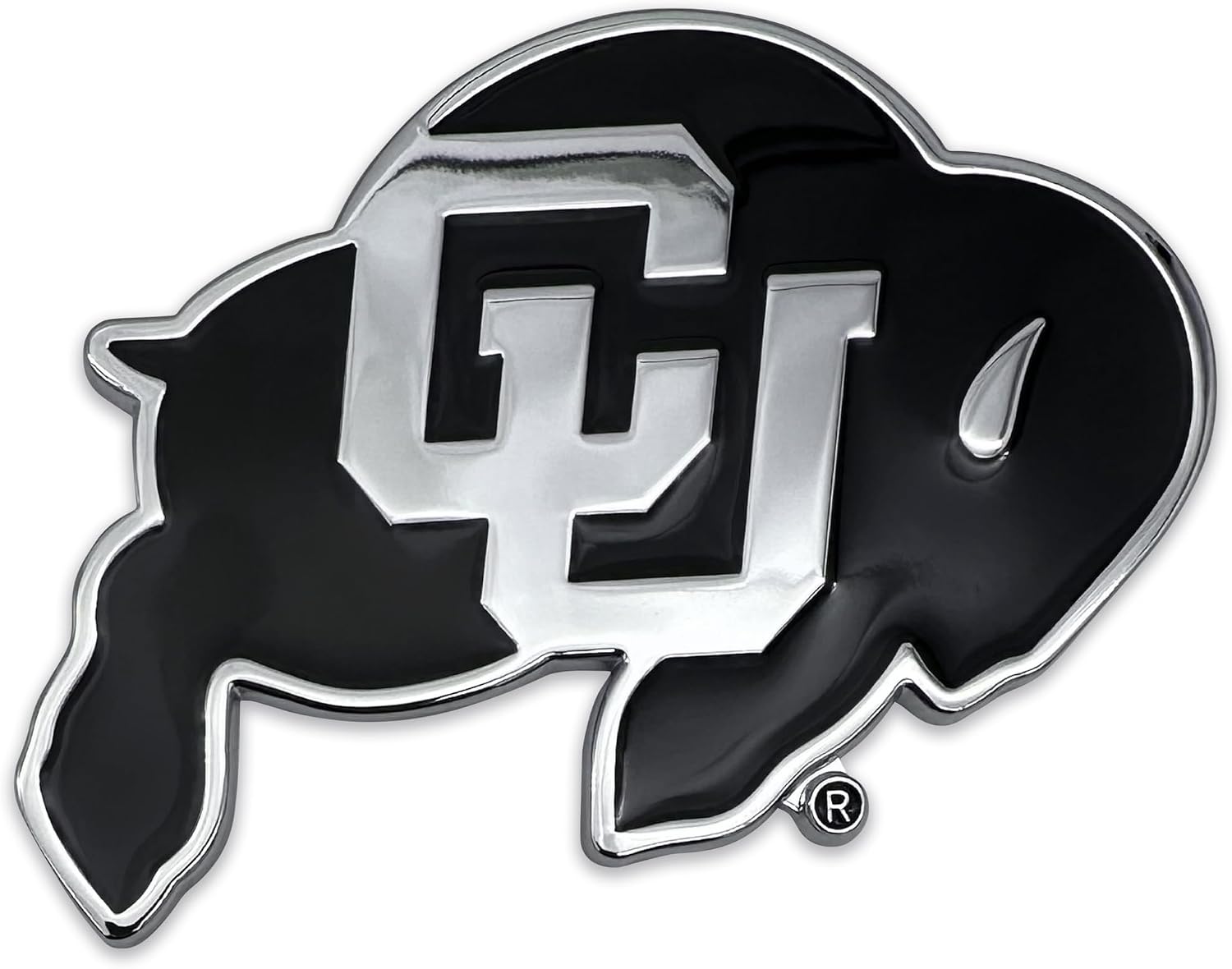 Elektroplate Officially Licensed University of Colorado Boulder CU Buffalo Ralphie Chrome and Black Metal Emblem for Cars, Trucks & All Auto | Universal Fit at 3.5" x 2.8" | Weatherproof