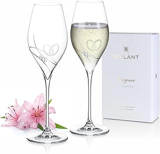 Gala Swan Prosecco Gläser - Modern Sektgläser Set, Hochzeitsgeschenke für Brautpaar, Bleifreie Champagner Gläser mit Gravierte Ringe & Hochwertige Kristall, EU Handgefertigt - 2er-Set, 320 ml