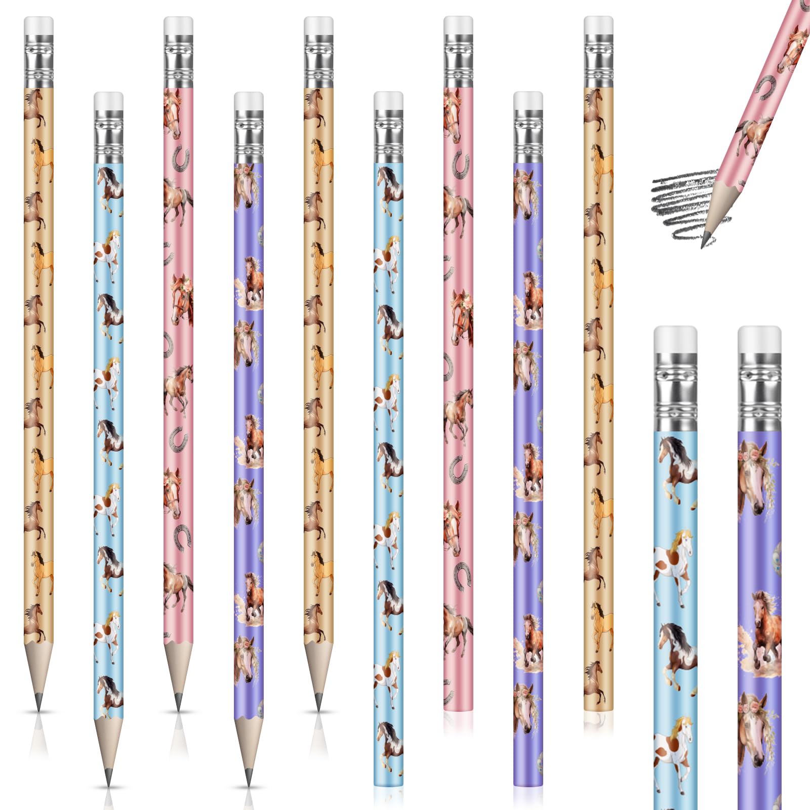 Lot De 8 Stylos à Bille Cheval Pour Filles - Encre Noire 1,0 Mm - Cadeau D'anniversaire Enfant - Motif équestre