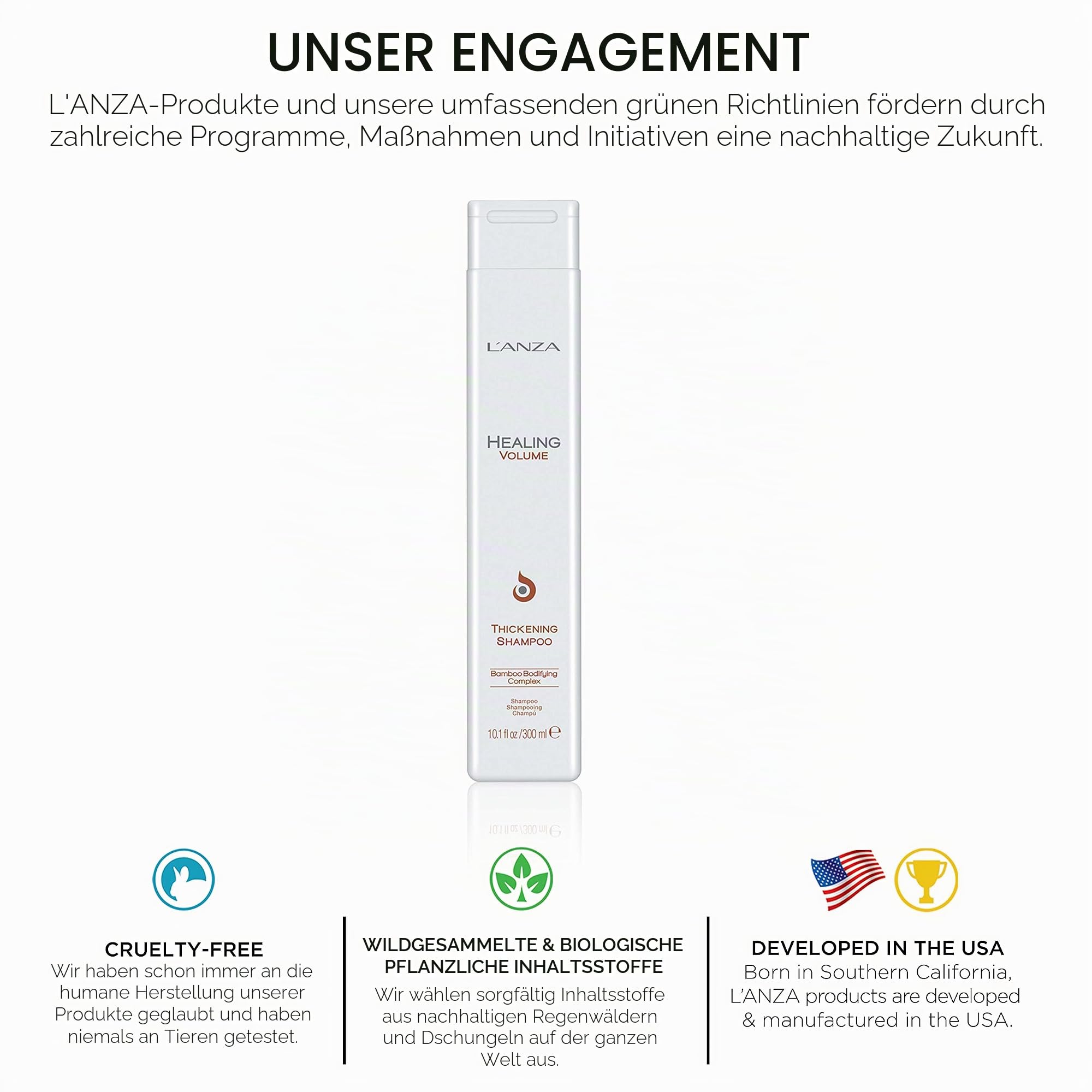 L'ANZA Heilungsvolumen Verdickendes Shampoo (300 ml), Verleiht Feinem und Plattem Haar Glanz, Volumen und Dichte, Reich an Bambus-Bodifying-Komplex und Keratin, Volumen Shampoo (Packung mit 2)