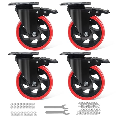 Miniatura 8 de Ruedas, ruedas de 5 pulgadas con freno, juego de 4 ruedas resistentes de 2000 libras con bloqueo doble de seguridad, ruedas giratorias industriales,