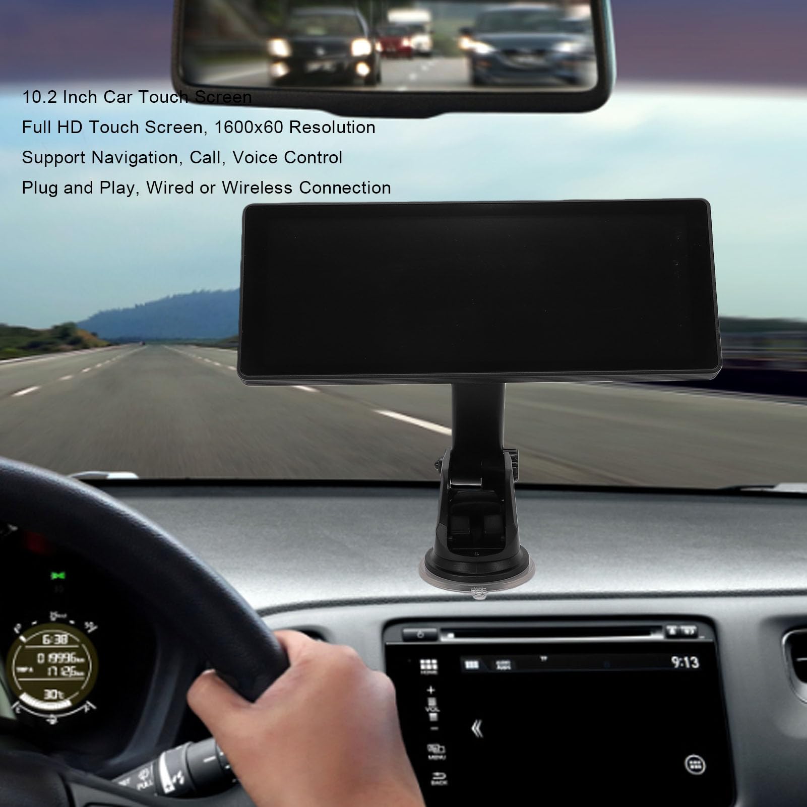 Pantalla Táctil de 10,2 Pulgadas, Inalámbrico y Auto Estéreo Portátil para Coche con Bluetooth 5.0 Navegación GPS Control de Voz Mirror Link, para Vehículos (Soporte de Ventosa)