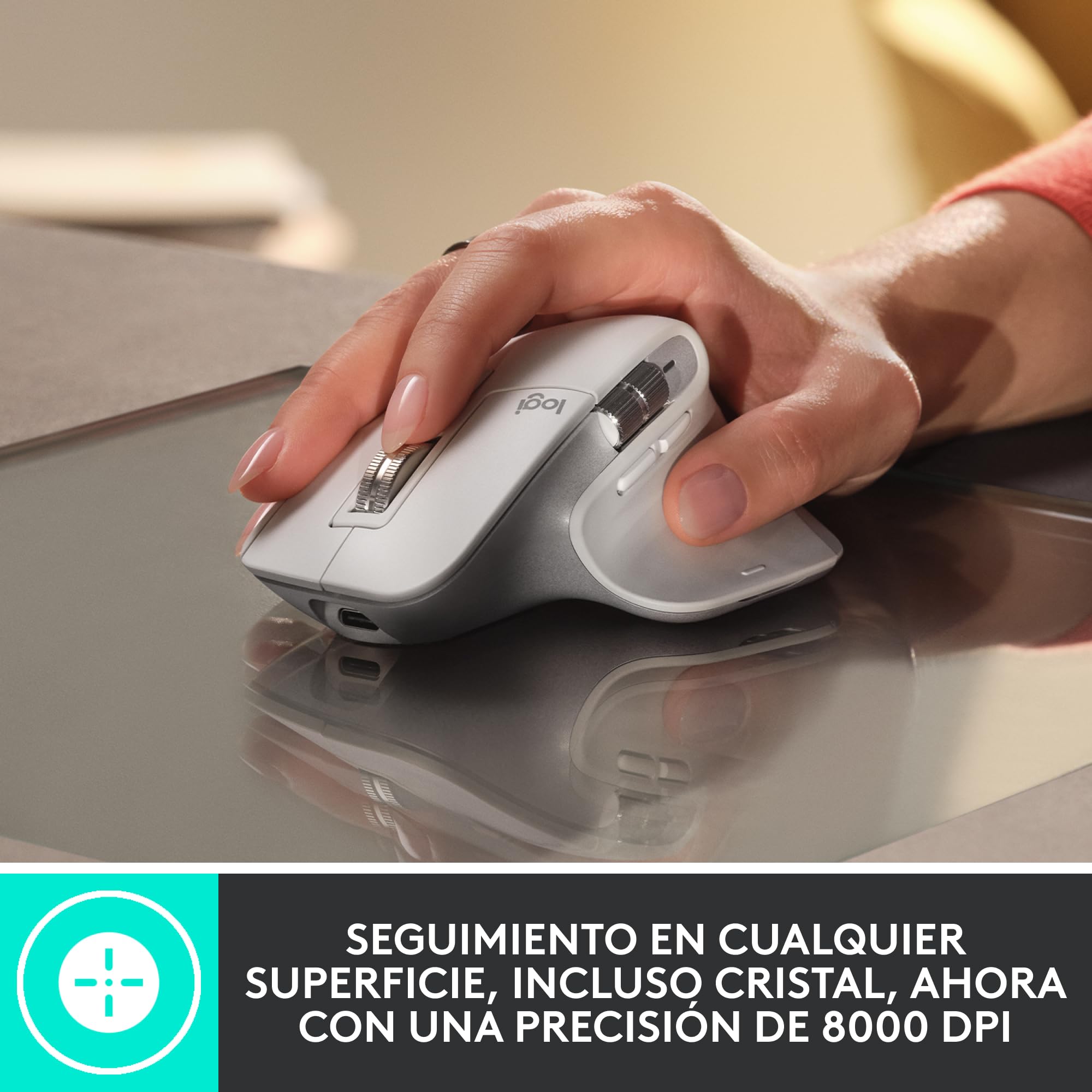 Logitech MX Master 3S - Ratón Inalámbrico con Desplazamiento Rápido | Ergo, 8K DPI, Funciona sobre Cristal, Clics Silenciosos, USB-C, Bluetooth, Windows, Linux, Chrome - Gris claro