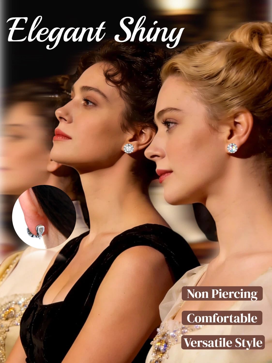 FIBO STEEL Clip on Halo Earrings Rhinestone Earrings Crystal Earrings for Women Round Acrylic Stone Inside Dance Competitions Stage Opera Performance Wedding Party Jewelry - Image 4