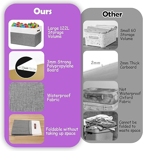 Miniatura 8 de Caja grande de almacenamiento de juguetes con tapa, organizador plegable y resistente de almacenamiento de juguetes, cesta con divisor de malla para