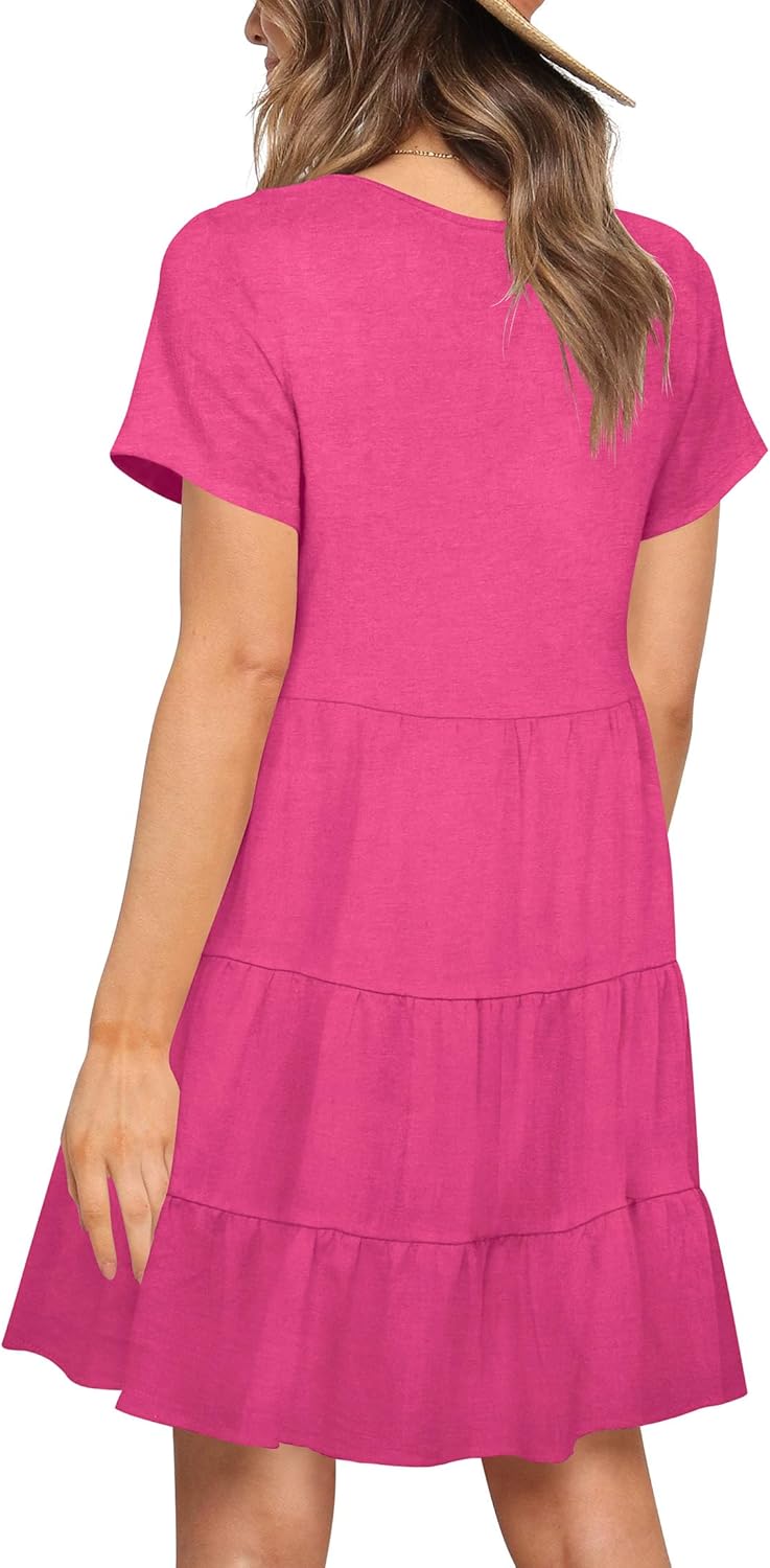 Nova In Sky Women's Summer Dresses 2026 Short Sleeve V-Neck Casual Loose Swing Button Down Casual T Shirt Dresses