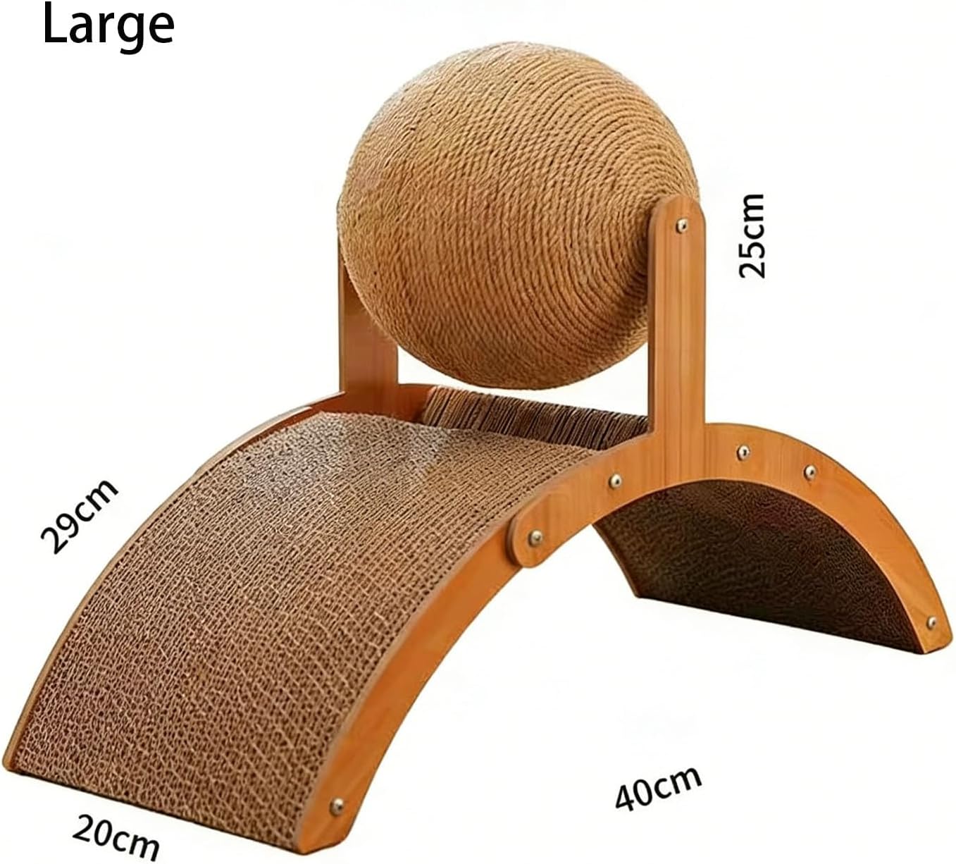 Cat Scratching Ball on Stand - Solid Wood Interactive Cat Scratcher with 360° Rotating Natural Sisal Ball, Durable Cat Scratch Toy for Indoor Cats & Kittens, Protects Furniture & Rugs (Large)