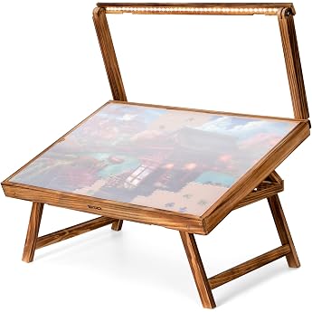 Tektalk Puzzle Table with LED Light Wooden Puzzle Board with 5 Adjustable Angles Puzzle Table with Folding Legs and Cover for Puzzle Storage Holds up to 1000 Puzzle Pieces