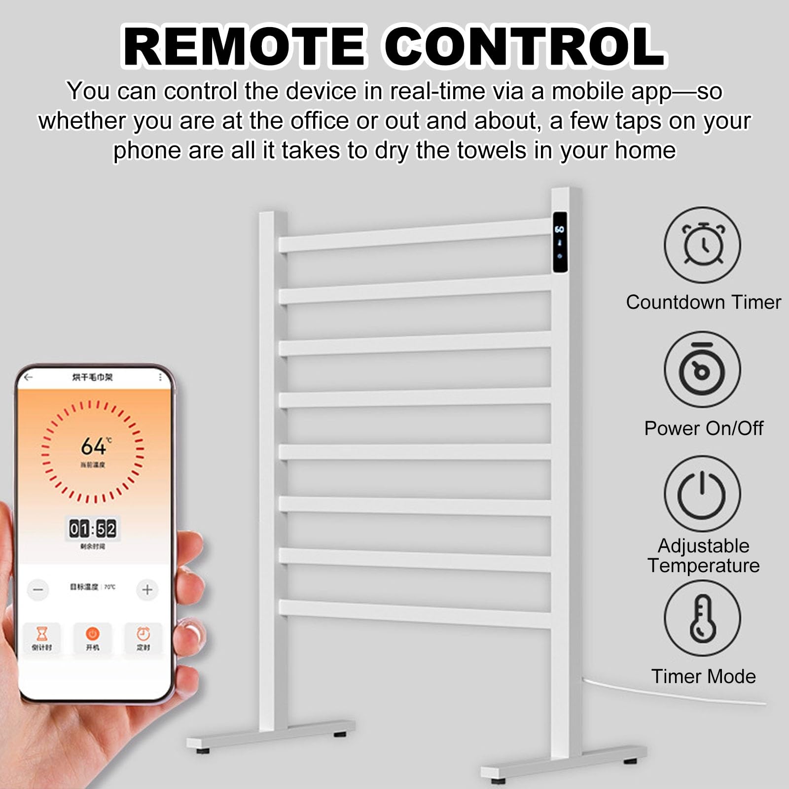 Genérico Calientatoallas, Toallero Eléctrico Calefactable De 150 W, Calientatoallas De Pie con Temporizador Y Control De Temperatura, Toallero Calefactable De Aluminio para Baño