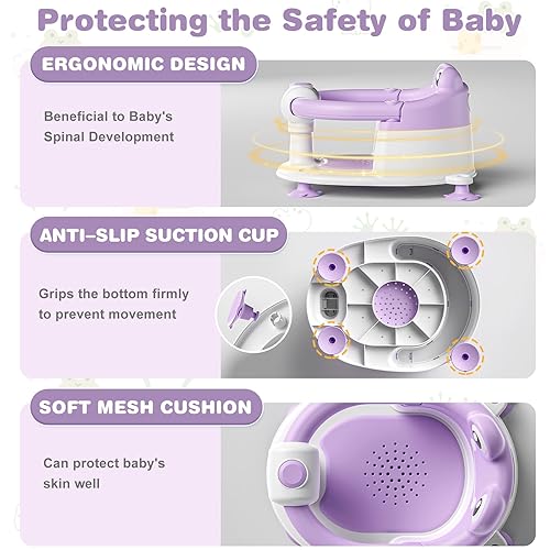 Miniatura 5 de Asiento de baño de bebé para bebés de 6 meses en adelante, asientos de baño antideslizantes para sentarse con ventosas y cojín suave para asiento de