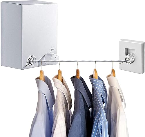 EEUK - Tendedero de interior retráctil, resistente de acero inoxidable, cuerda de secado invisible para colgar en la pared, para baño y balcón, 13.8