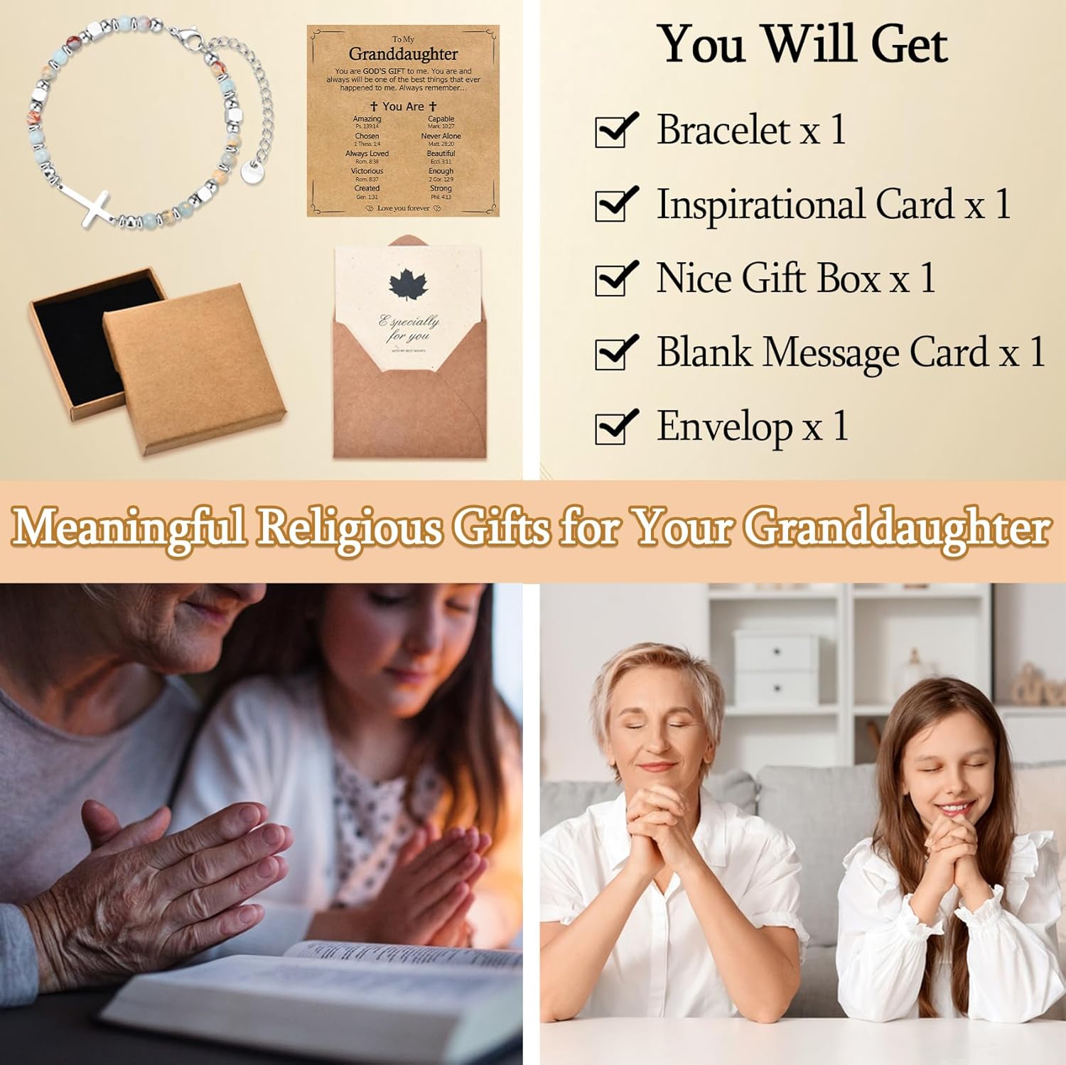 Christian Gifts for Women Girls, Religious Cross Beaded Bracelet, Birthday Christmas Baptism Easter Gift for Daughter Niece Granddaughter Friends Godmother Goddaughter Sister in Christ - Image 4