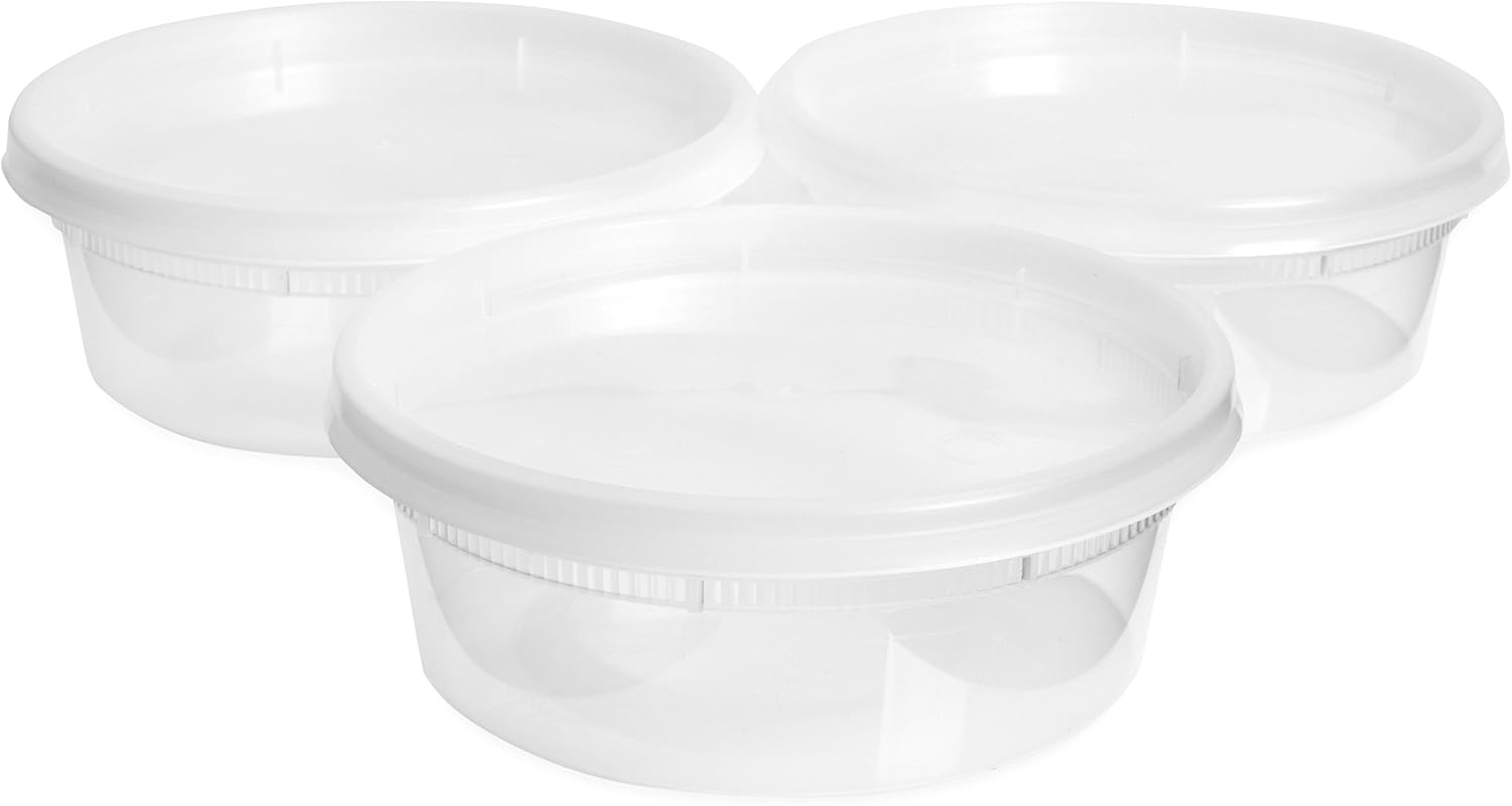 40 Food Containers with Easy Open, Leakproof Lids - 8oz Deli Cups | Microwave & Freezer Safe | Plastic Meal Storage by Prep Naturals