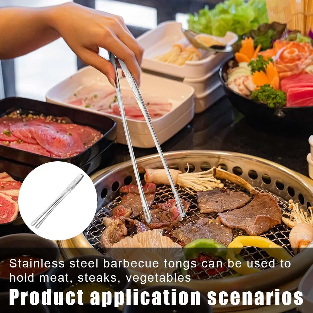 pince barbecue,accessoire barbecue,24 cm, robuste et durable, idéal pour la cuisine, les barbecues, les buffets et les grillades