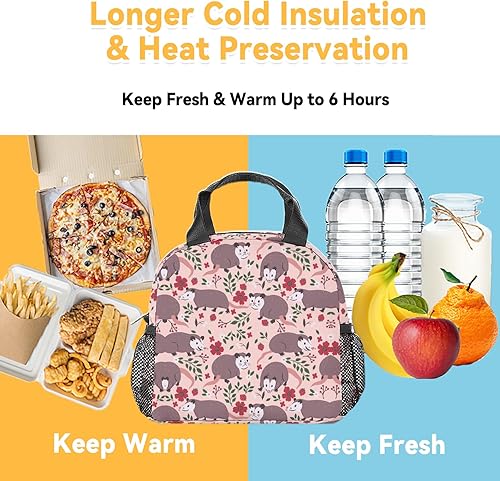 Miniatura 6 de COOPASIA Possum - Lonchera para niños, lonchera aislada para niñas y niños, color rosa, reutilizable, pequeña con bolsillos, bolsa de almuerzo para