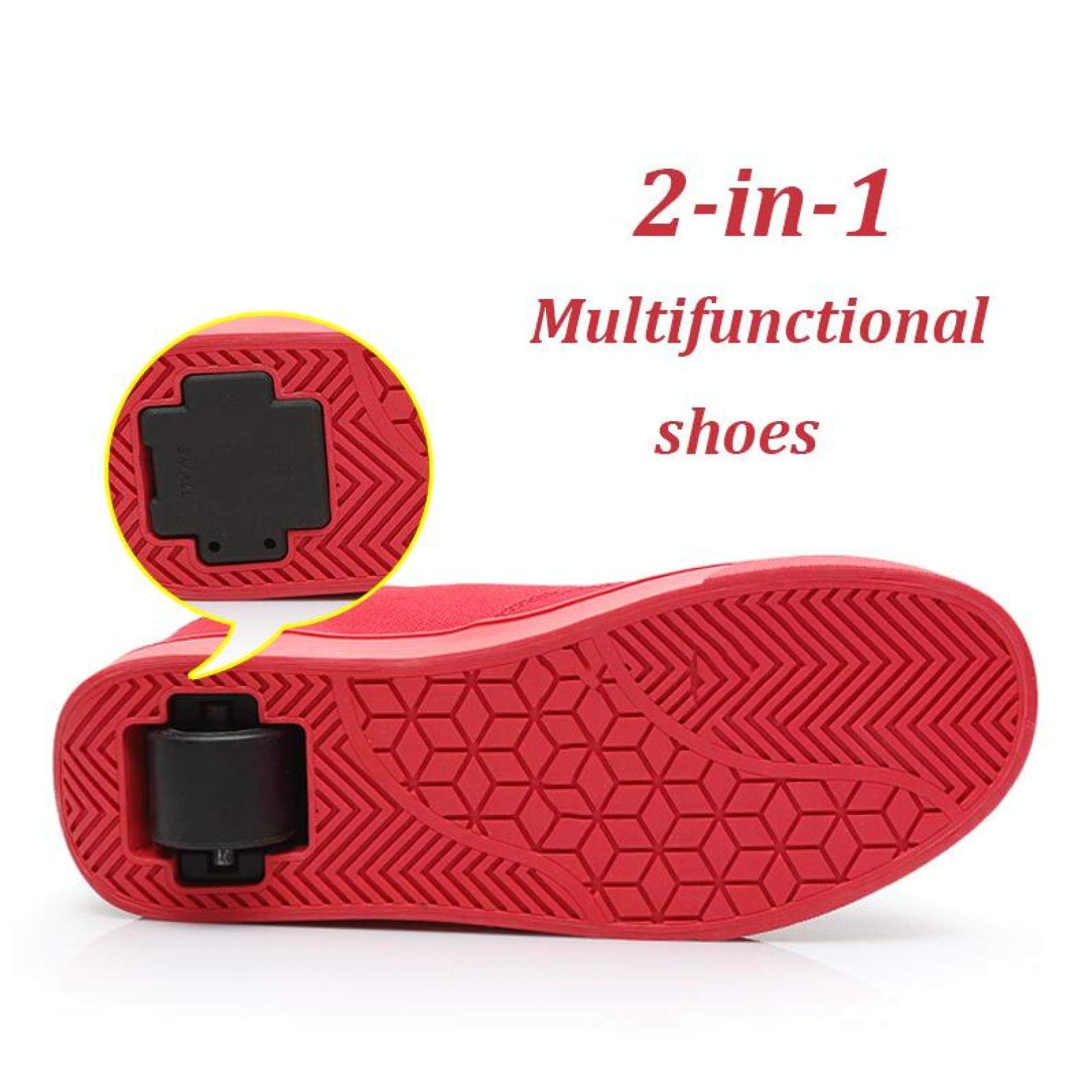 qmj Zapatillas Ruedas Zapatos De Lona con Rueda Zapatillas para Skateboard Calzado Deportivo Al Aire Libre,White-EU43