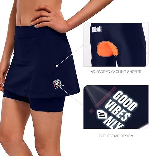 Miniatura 3 de Santic Faldas de ciclismo para mujer con pantalones cortos acolchados, faldas reflectantes transpirables de verano