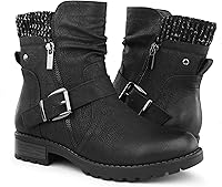 Vista 1 de Hawkwell Botas de combate para mujer, botas de tobillo con hebilla lateral y cremallera
