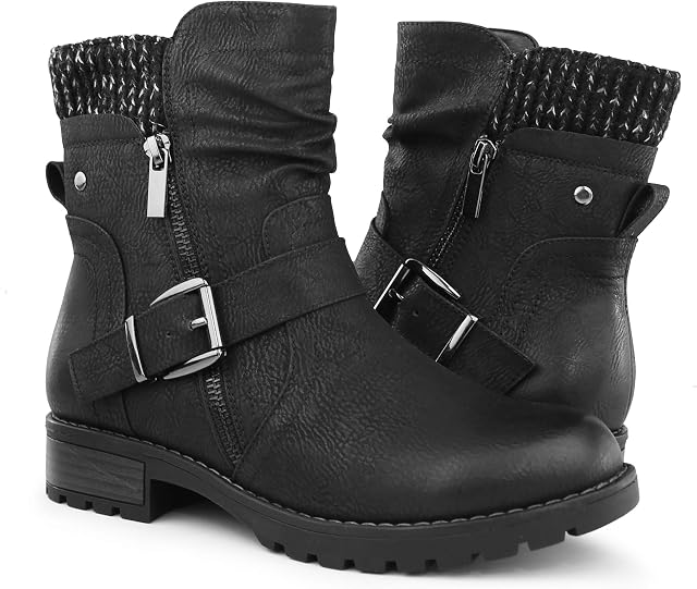 Hawkwell Women's Combat Boots Side Zipper Buckle Fashion Ankle Booties