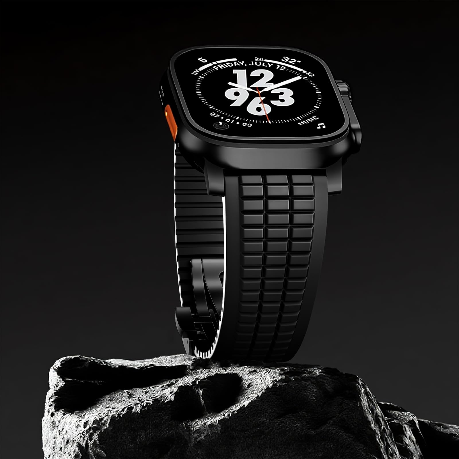 SEURE FKM Armband für Apple Watch Ultra 2/1 49mm,Serie 10 46mm,Serie 9/8/7 45mm,Serie SE2/6/SE/5/4 44mm,Serie 3/2/1 42mm Business Sport Fluorkautschuk-Armbänder Ersatzarmband für Herren Damen