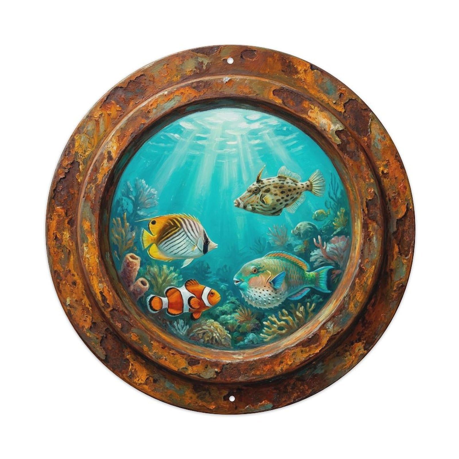 Vintage Porthole Mimicry Expert Ship Window Under Deep Metal Tin Sign