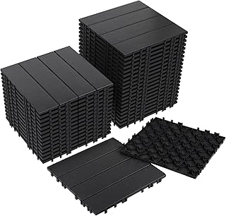 Neoaider 36PCS Plastic Interlocking Decking Tiles 12" x 12", 36 sq. ft Waterproof Outdoor Flooring All-Weather, Patio Floor Decking Tile for Garden Porch Poolside Balcony Backyard, Dark Grey