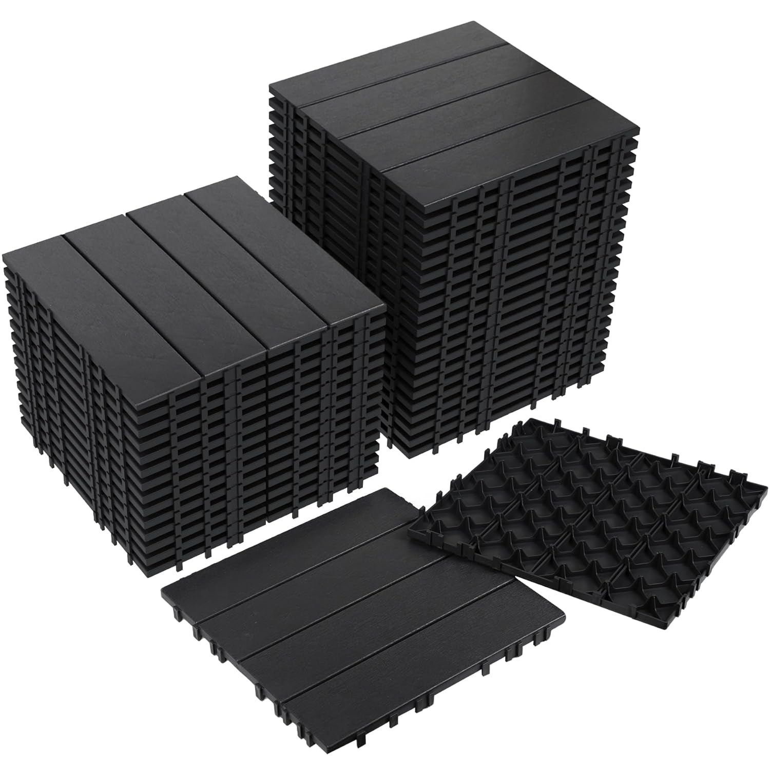 36PCS Plastic Interlocking Decking Tiles 12" x 12", 36 sq. ft Waterproof Outdoor Flooring All-Weather, Patio Floor Decking Tile for Garden Porch Poolside Balcony Backyard, Dark Grey