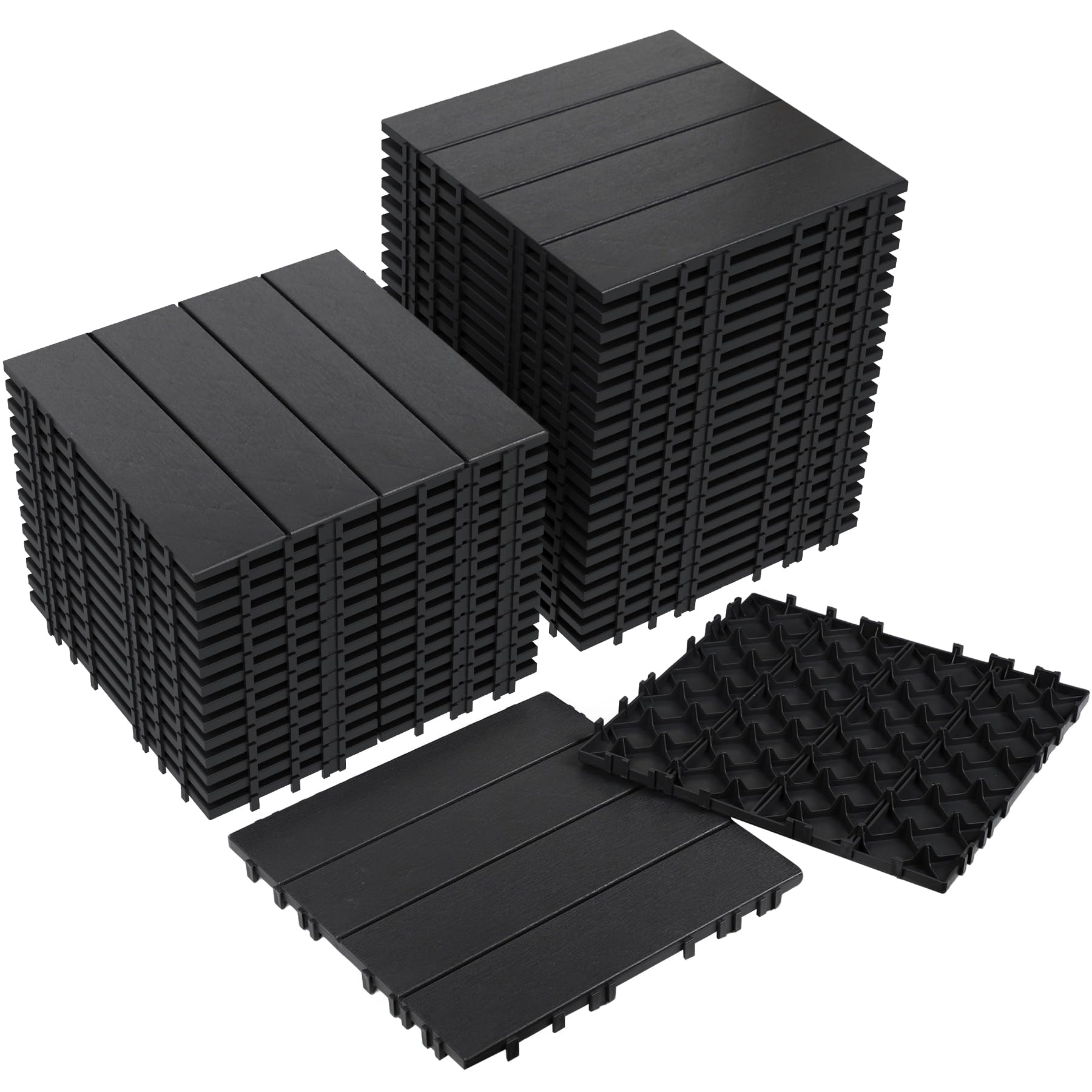 Neoaider 36PCS Plastic Interlocking Decking Tiles 12" x 12", 36 sq. ft Waterproof Outdoor Flooring All-Weather, Patio Floor Decking Tile for Garden Porch Poolside Balcony Backyard, Dark Grey