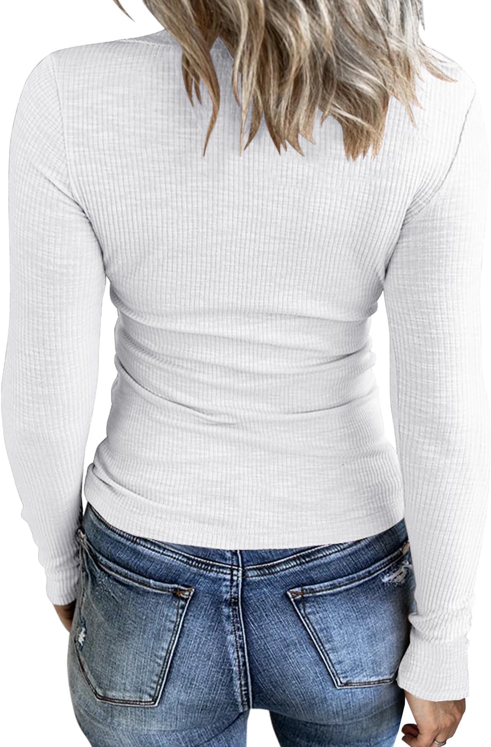 KINLONSAIR Women Casual Long Sleeve Tunic V-Neck Slim Fit T Shirts Basic Tee Tops Crew Neck Ribbed Knit Solid Shirt - Image 2