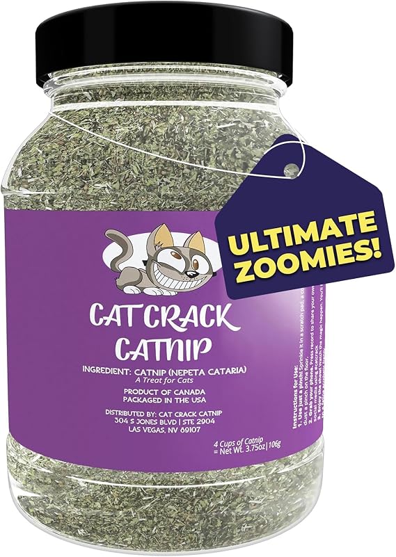 Cat Crack Catnip, Zoomie-Inducing Cat Nip Blend, North American Made & 100% Natural, Safe & Non-Addictive Catnip Treats Used to Supplement Cat Nip Toys, Spray, Accessories (4 Cups)