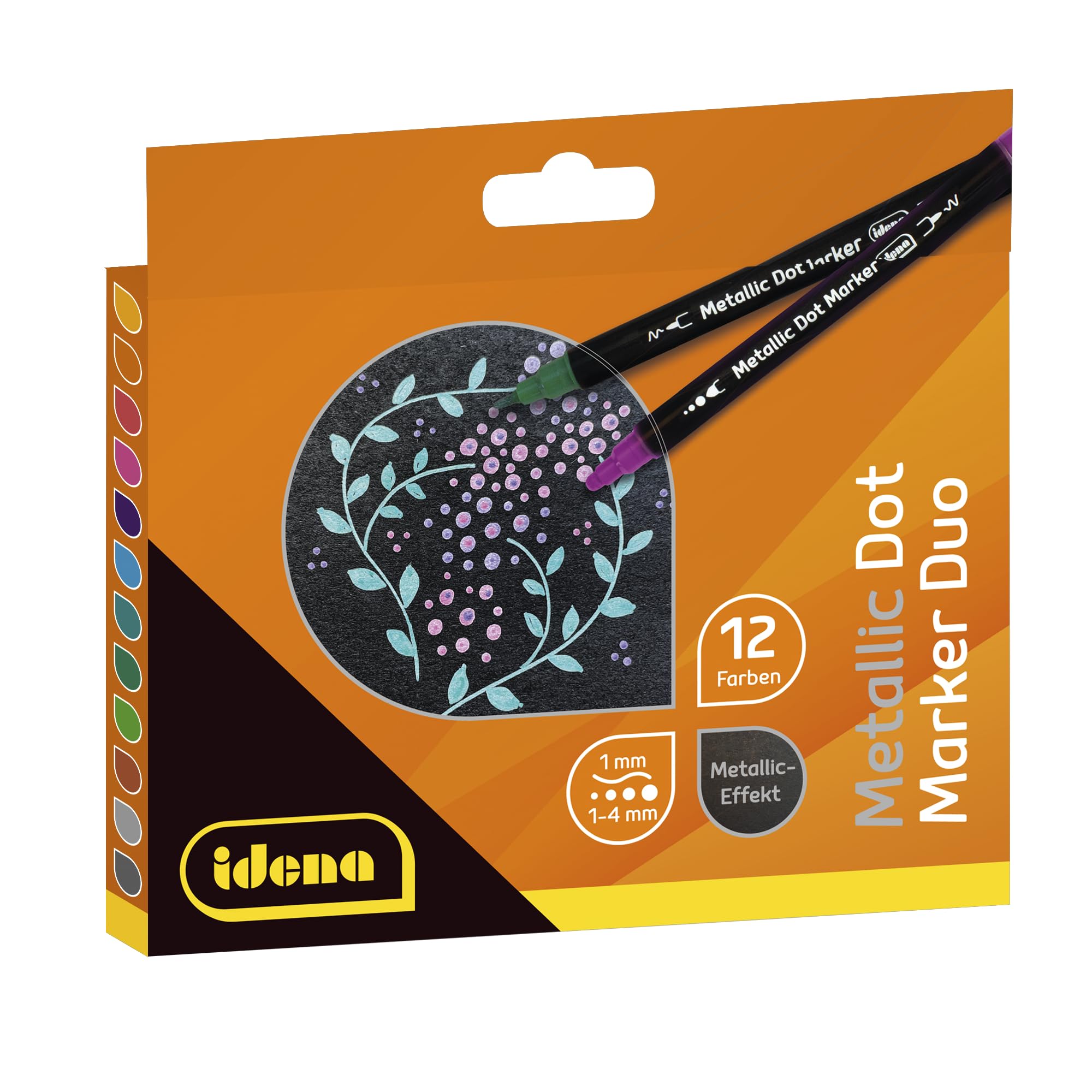 Idena 10855 - Rotulador con doble punta, 12 rotuladores en colores metalizados, rotuladores resistentes al agua para muchas superficies