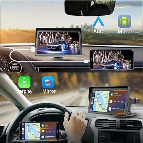 Miniatura 5 de Pantalla portátil de Apple Carplay para salpicadero, pantalla de reproducción inalámbrica para automóvil, pantalla táctil de 7 pulgadas, Bluetooth