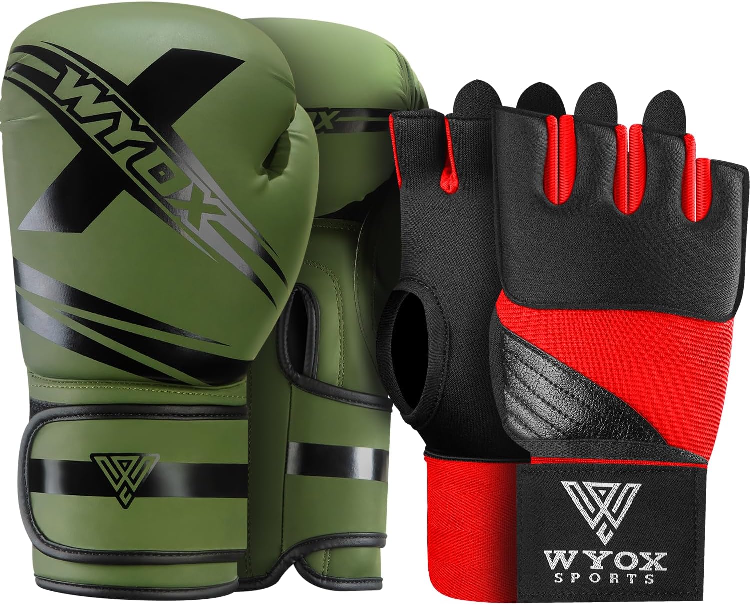 WYOX Boxing Training Bundle – Inner Gel Hand Wraps + Adult Boxing Gloves for Muay Thai, MMA, Kickboxing & Sparring – Wrist Support & Impact Protection for Men & Women