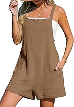 CUPSHE Women's Rompers Sleeveless Square Neck Jumpsuits Wide Leg Bib Overall with Pockets Outfit Casual Beach