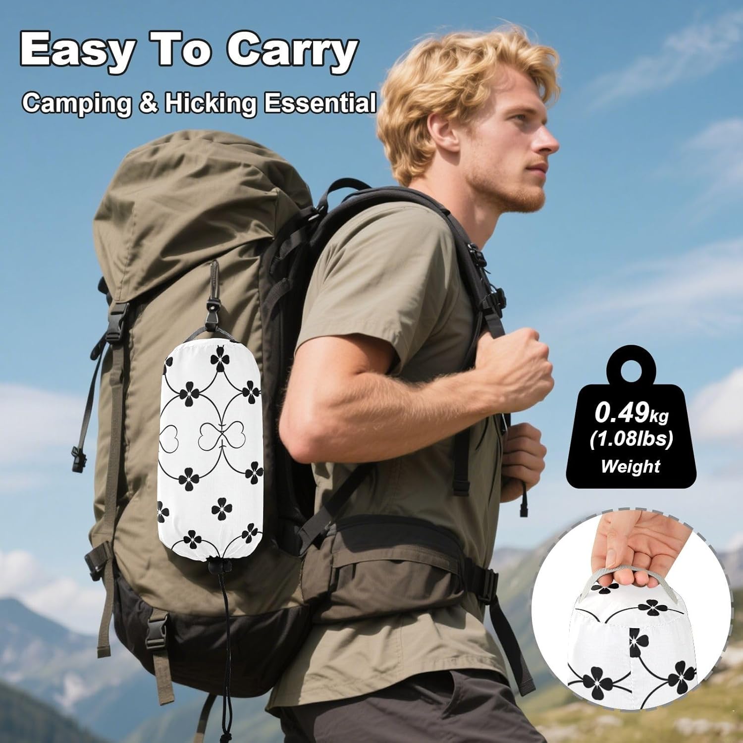 ALAZA Black Wire Four Leaf Clover Camping Hammocks Single or 2 Person 500 lbs Portable Parachute Travel Hammock w/Tree Straps for Hiking Backpacking Indoor Outdoor