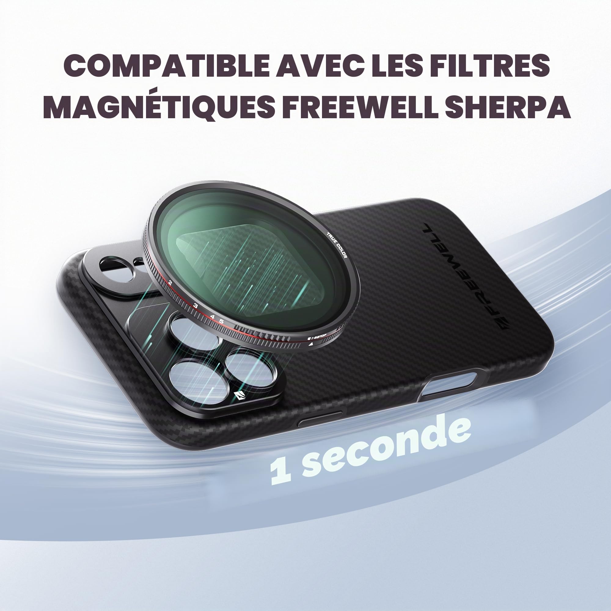 FREEWELL Pro Filmmaker Étui de Protection pour téléphone 17 Pro, Filtre magnétique et Support d'objectif 17 mm, Noir