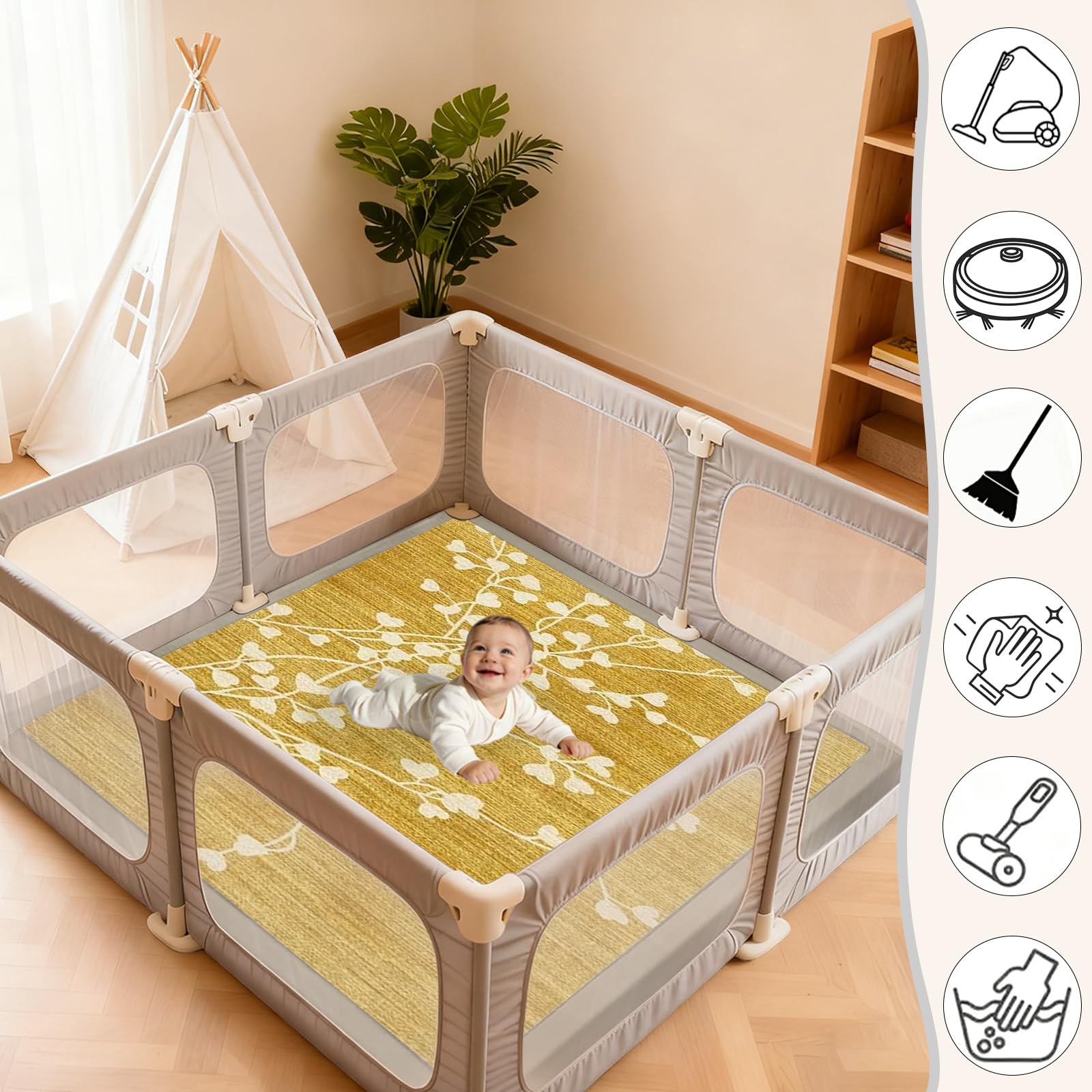 Tappeto Gioco Bambini Acolchado 2 cm Extra Spesso, Antiscivolo, Ideale per Pavimenti e Box Neonato, Palestra Neonati, Tappeto Tummy Time Neonati Giallo 90 x 180cm