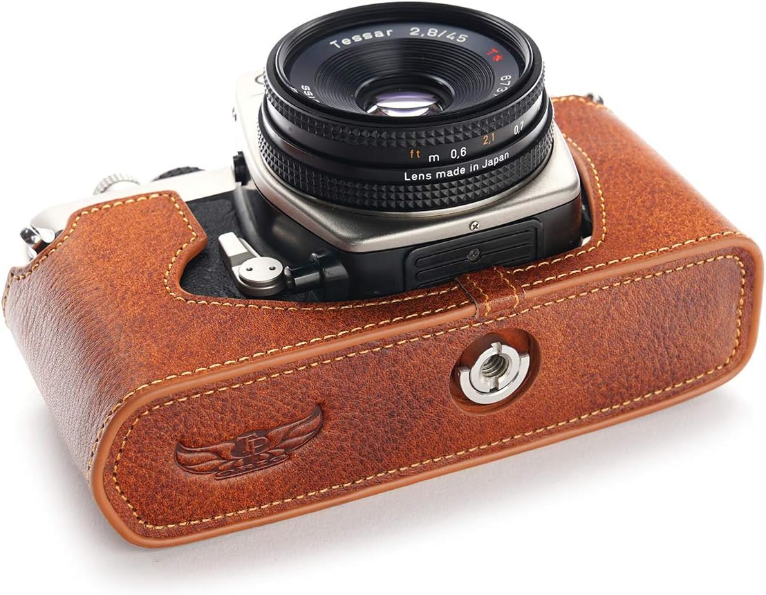Contax S2 Case, BolinUS Handmade Genuine Real Leather Half Camera Case Bag Cover for Contax S2 Camera with Hand Strap (LavaBrown)