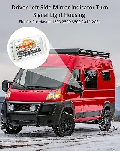 Miniatura 8 de YUANTUO Carcasa de luz intermitente intermitente para espejo lateral derecho del pasajero, compatible con ProMaster 1500 2500 3500 2014-2021
