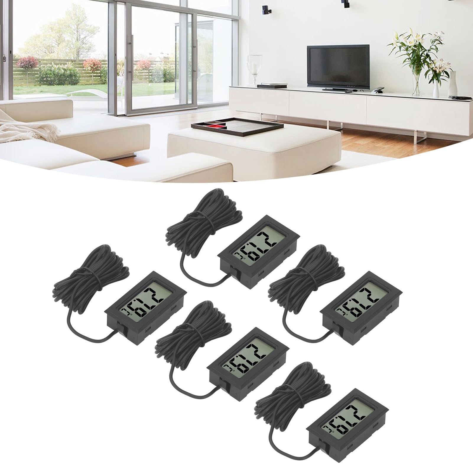 Electronic Digital Display Thermometer, Real Time Monitoring Embedded Small Digital Electronic Temperature Guage Wide Application 5PCS for Outdoor