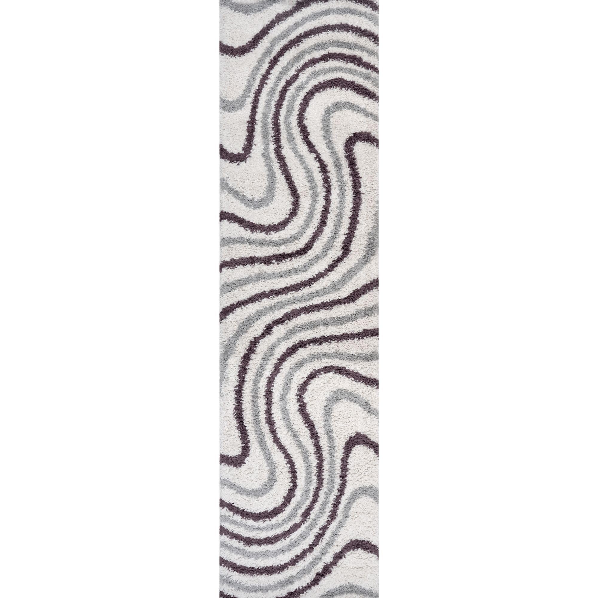 B&Q -  Moodi Shaggy Grey/purple Smokeberry Rug Runner Striped Thick High Pile For Living RoomsBedroomsHallwaysKitchens