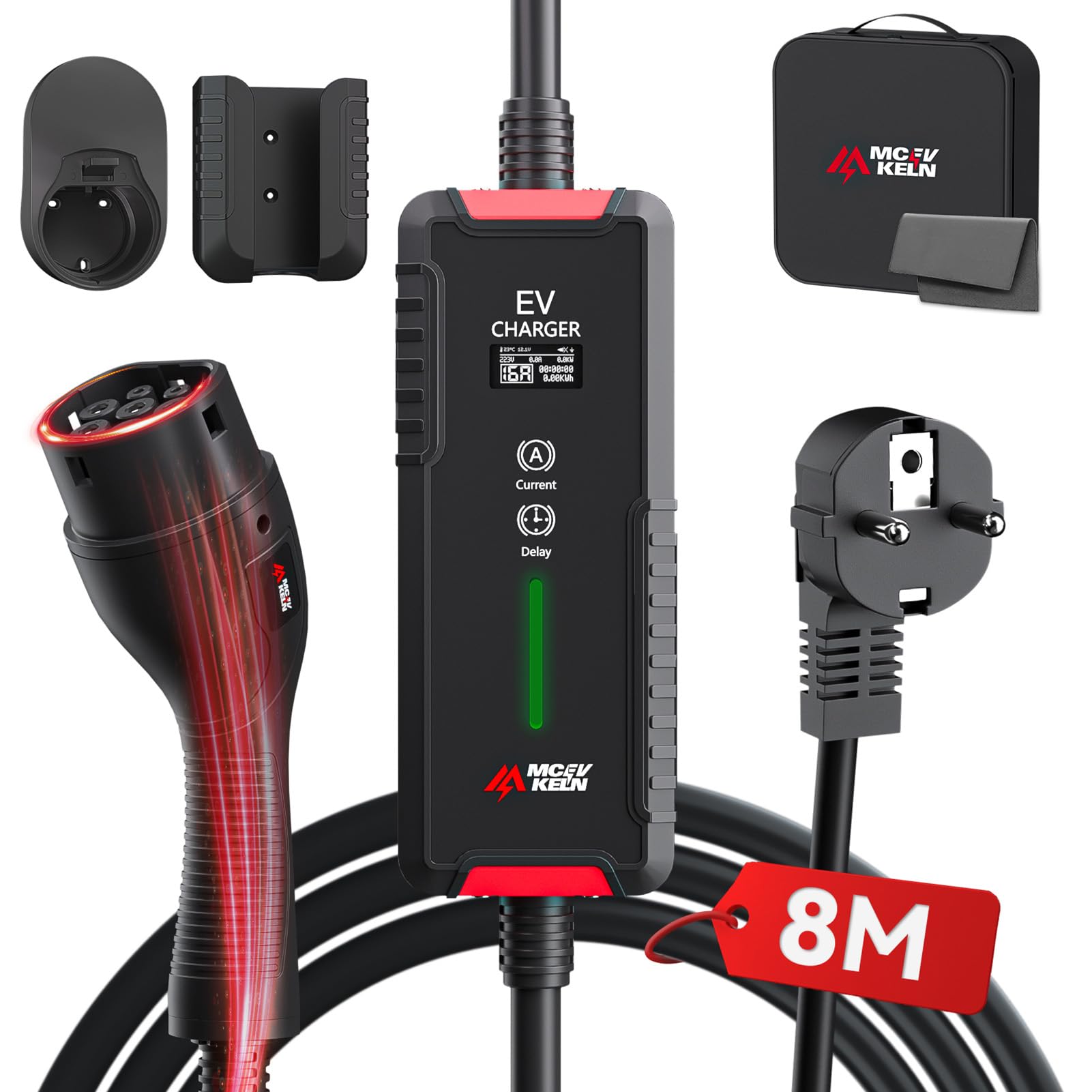 VDLPOWERVP Oplaadkabel voor elektrische auto, 5 m, [3,6 kW | 6-16 A] elektrische auto's, type 2, Schuko, Wallbox met digitale lcd-bediening, compatibel (3,68 KW-5 M