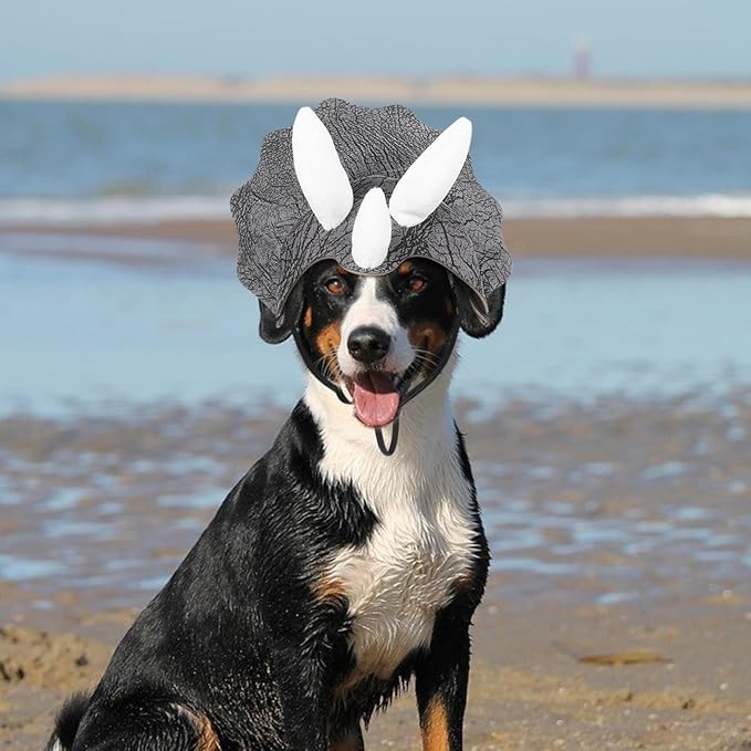 Sombrero de Dinosaurio Triceratops para Perro Ajustable Disfraz Halloween miniatura 2