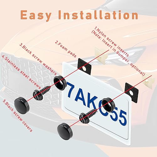 Miniatura 3 de Juego de 4 tornillos para placa de matrícula, a prueba de óxido, antirruido y antirrobo, pernos de montaje autorroscantes de acero inoxidable para
