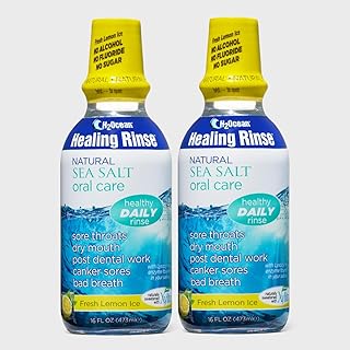 2 Pack H2Ocean Healing Rinse Mouthwash- Great Tasting Sea Salt & Xylitol Mouth Wash for Fresh Breath & Dry Mouth - Alcohol & Fluoride Free - Lemon Ice 16oz