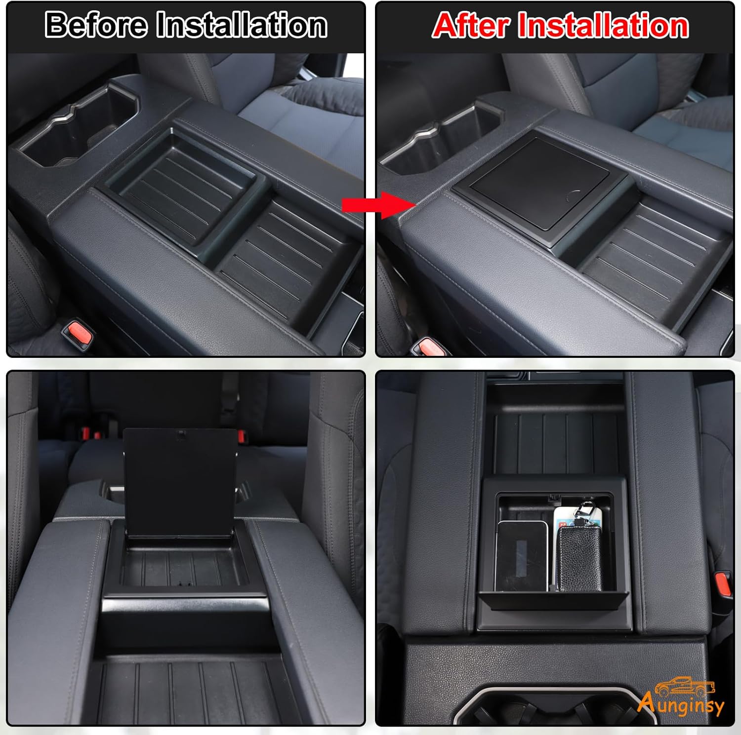 Aunginsy Armrest Hidden Storage Box Cover Lid Compatible with Toyota Tundra 2022-2026, Center Console Organizer Tray Armrest Handrail Storage Box Cover Container Insert Pallet Manager ABS Accessories